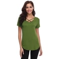 thumbnail image 2 of Purcoar Womens Sexy Criss Cross Front V-Neck Short Sleeve T-Shirt Tunic Tops, 2 of 9