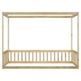 thumbnail image 4 of Twin Size Natural Wood Canopy Floor Bed Frame w/ Guardrails - Bedroom Furniture, Pine, 78"x42", Safe Sleep Space, 4 of 23
