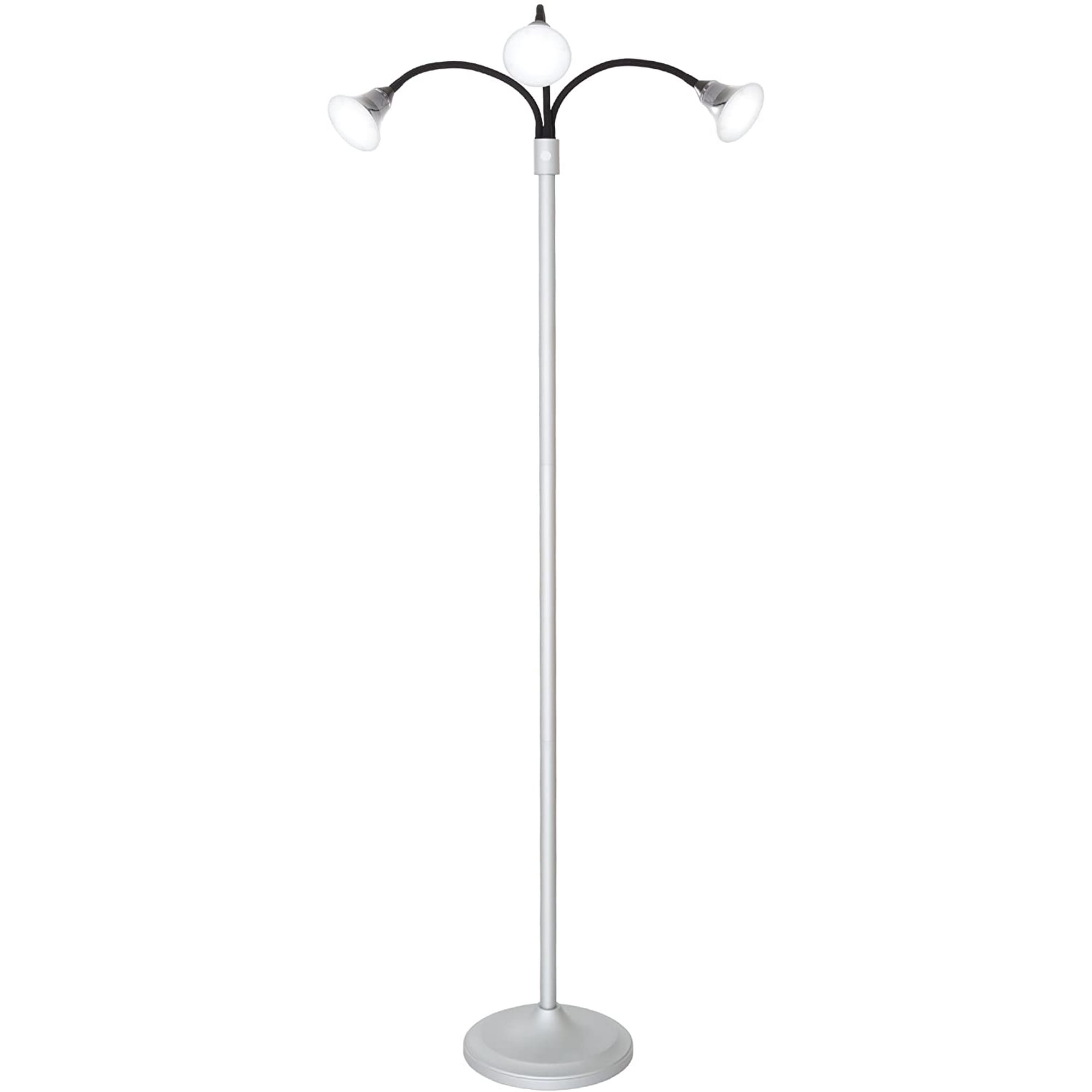 Lavish Home 3 Head Floor Lamp Led Light With Adjustable Arms Touch Switch And Dimmer Silver Canada Floor Lamp Led Light, Floor Lamp With Dimmer Switch And Adjustable Arm