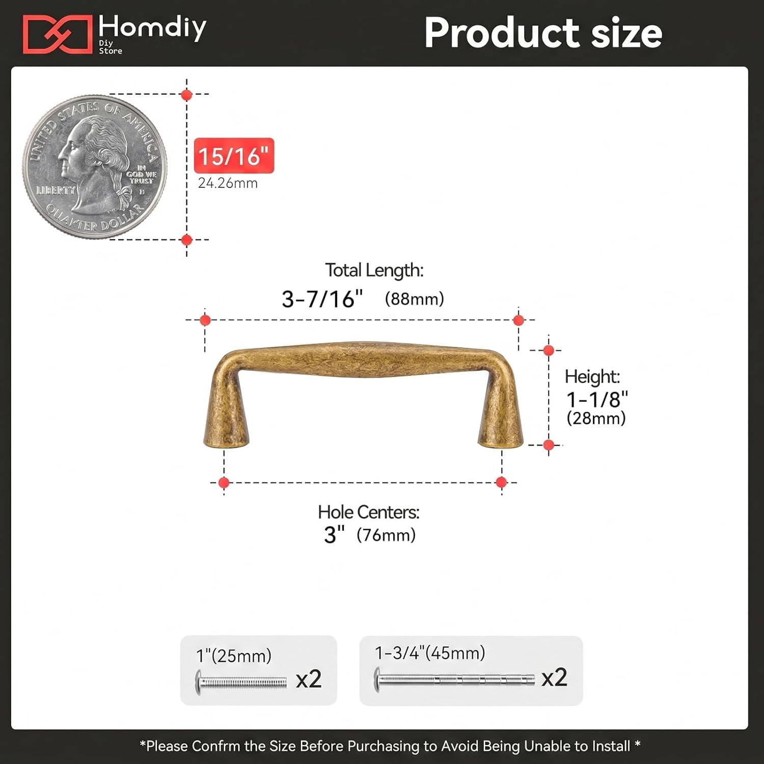 homdiy 10 Pack 3in Vintage Brass Cabinet Pulls Kitchen Handles Hardware for Cabinets Zinc Alloy Drawer
