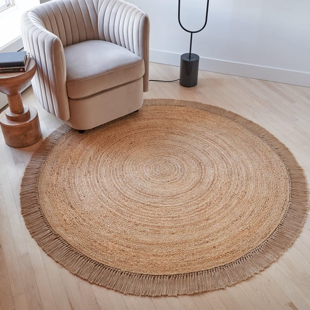 Alfombra redonda KIBAGA de yute, 150 x 150 cm, para entrada, cocina o sala de estar