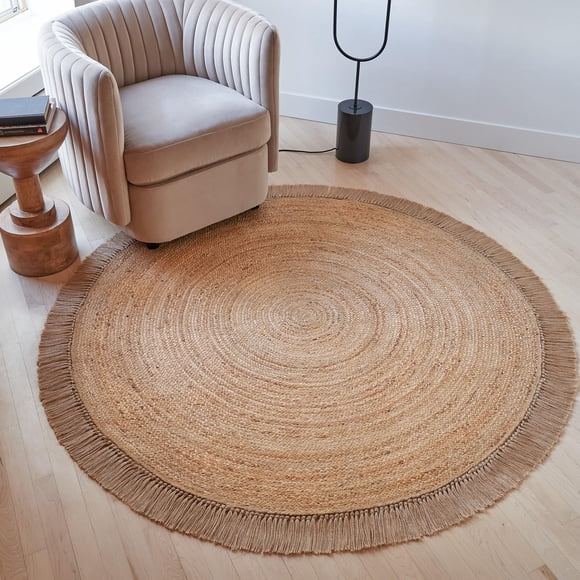 Alfombra redonda KIBAGA de yute, 150 x 150 cm, para entrada, cocina o sala de estar