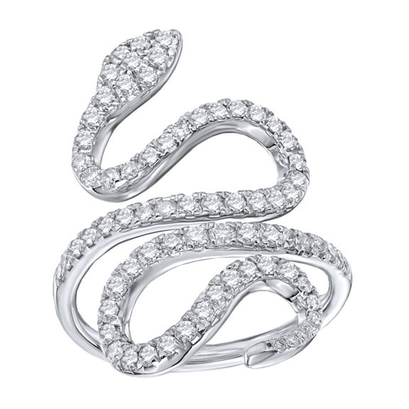 AFFY Round Cut White Natural Diamond Snake Ring in 10K Solid Gold (1 cttw)