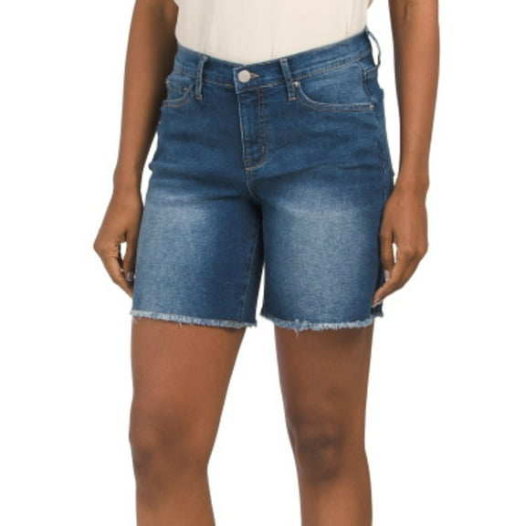 Nanette Lepore Women's Belle High Rise Fringed Hem Denim Shorts-Blue / 6