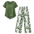 thumbnail image 4 of WULMLEO 2 Piece Sets for Women Beach Spring Travel Workout Basic 2 Piece Outfit Women Casual Funny Trendy Short Sleeve Tops Vacation Summer Going Out Floral Capris Green L, 4 of 4