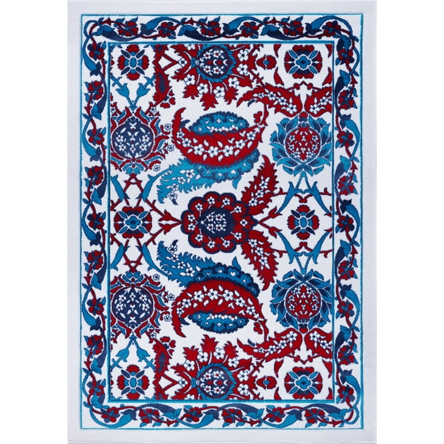 Ladole Rugs Turkish Vincenza Series Ornamental Design Abstract Area Rug Carpet in Blue Red, 4x6 (3'11" x 5'7", 120cm x 170cm)