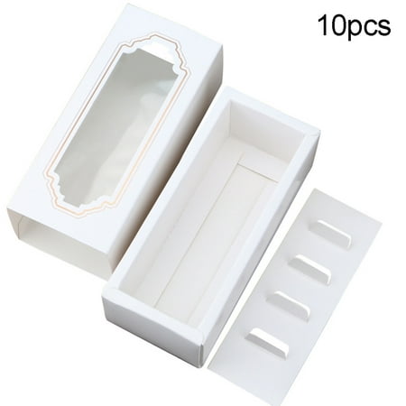 

10Pcs 5/10 Macaron Container Clear Window Drawer Cookie Cake Dessert Packing Beige Food Grade Card Paper