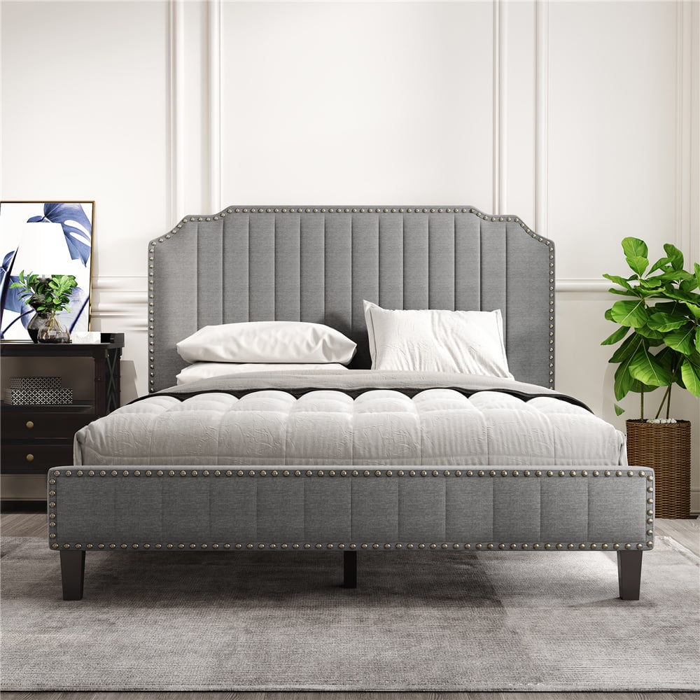 Queen Platform Bed Frame, UHOMEPRO Modern Upholstered Platform Bed with ...