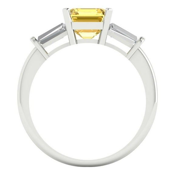 1.62 ct Square Emerald Cut Simulated Yellow Diamond Three-Stone Engagement Ring for Women in 14K White Gold