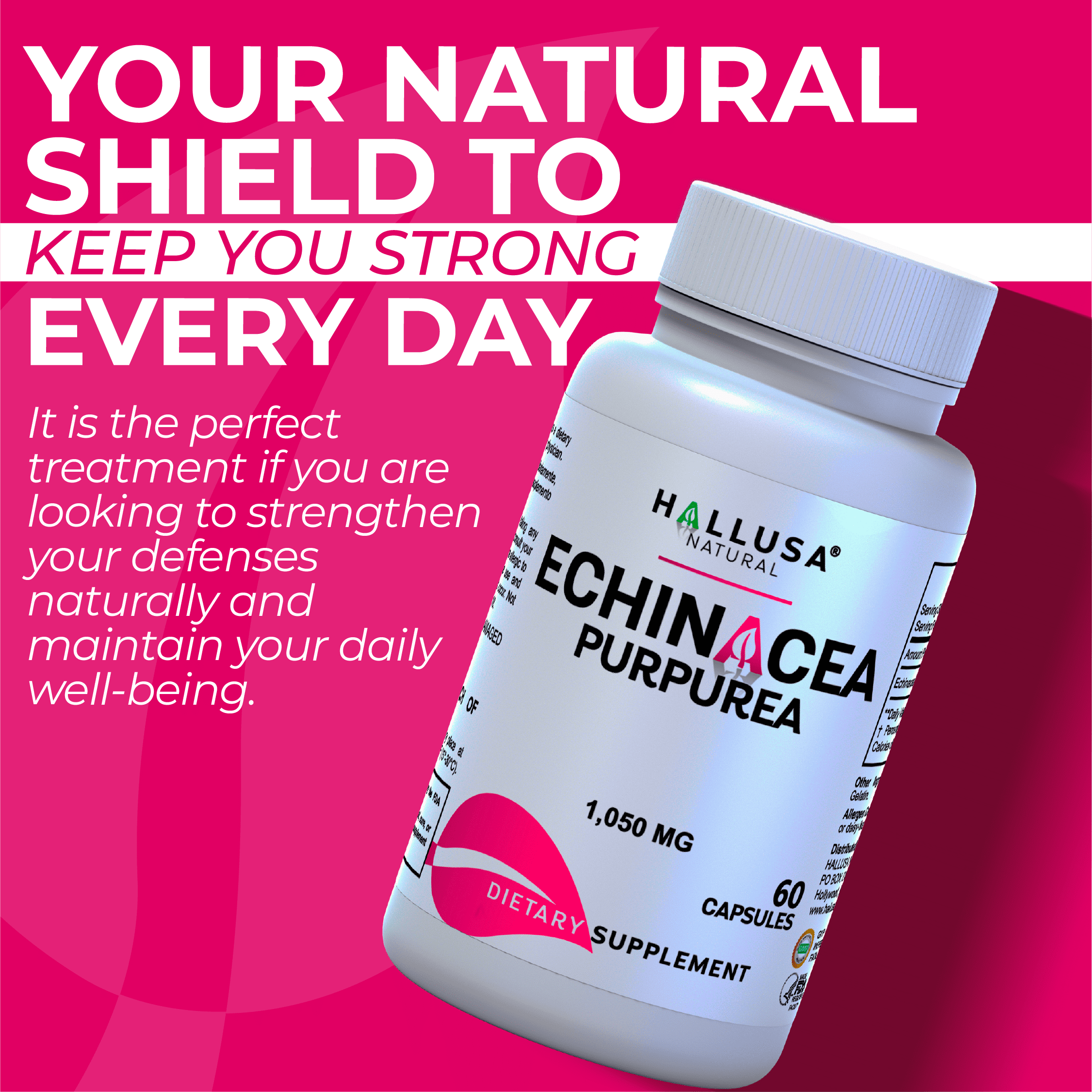 HALLUSA NATURAL Echinacea Purpurea Immune Support Capsules, 60