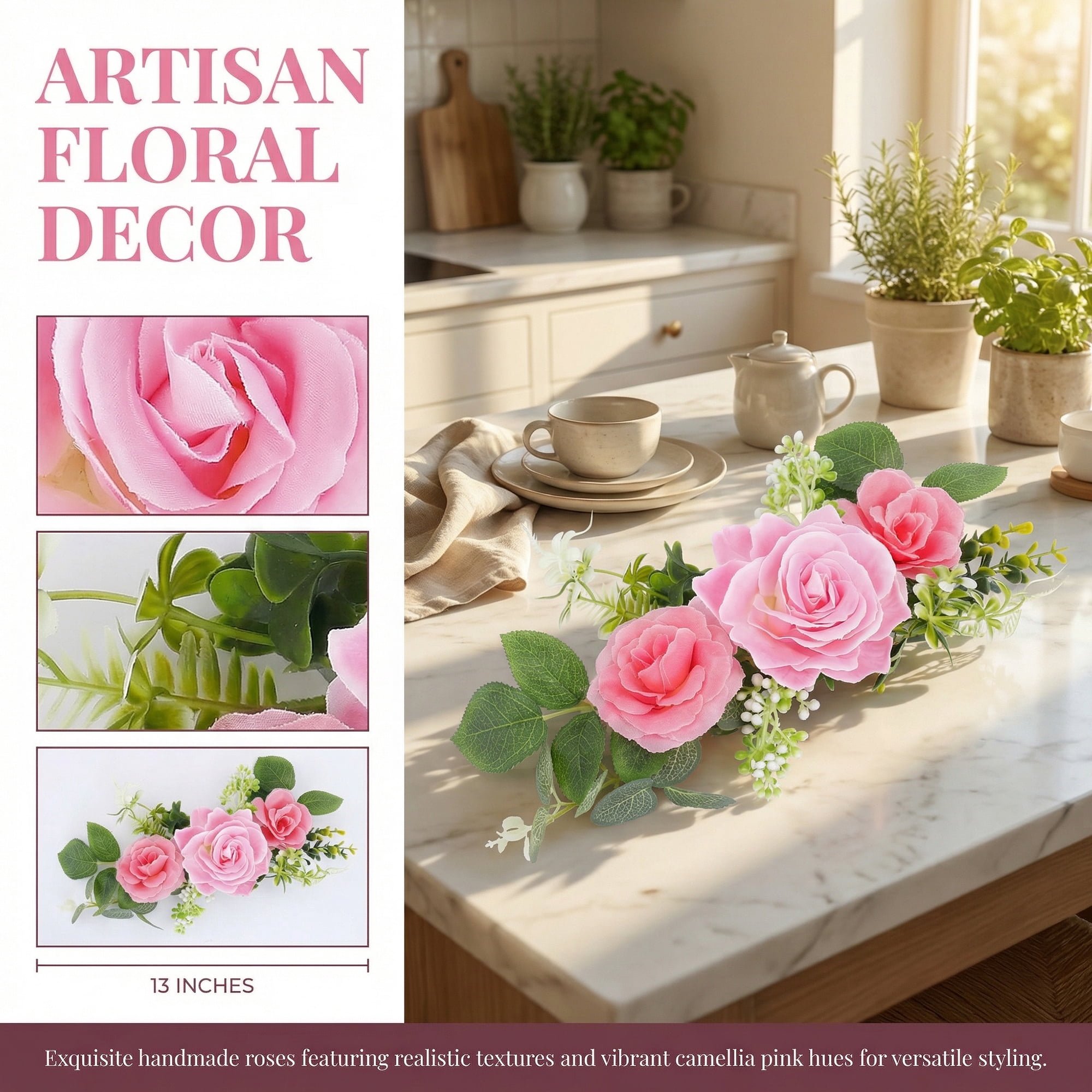 Unique Bargains 4Pcs Artificial Rose Bouquets Silk Flowers Pink 13 in