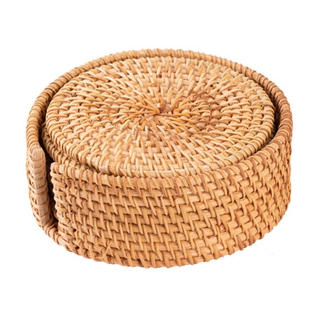 Bgsha Handcrafted Rattan Coasters Set Golden Color Diameter 8/10/13/16/18/20cm Perfect Addition to Your Table Setting