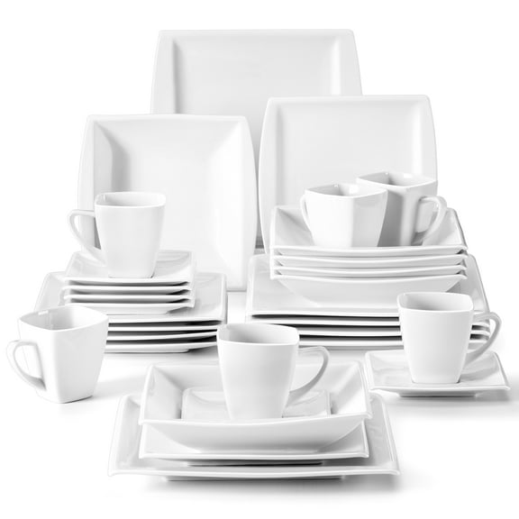 MALACASA, Series Blance, 30-Piece Porcelain Dinnerware Set, Ivory White Dinner Set, Service for 6
