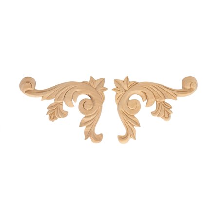 5 in. x 3-3/4 in. x 1/2 in. Unfinished Small Hand Carved North American Solid Alder Wood Onlay Acanth
