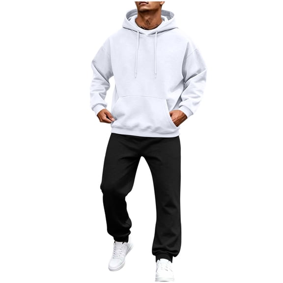 successthop Mens Sweatsuits 2PCS Sets Hoodie Fleece Long Sleeve Tops Jogger Sweatpant Solid Tracksuit with Pockets