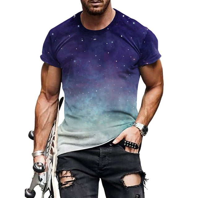 Avamo Men T Shirts Short Sleeve T-shirt 3D Digital Print Summer Tops Regular Tee Work Pullover Style A 2XL