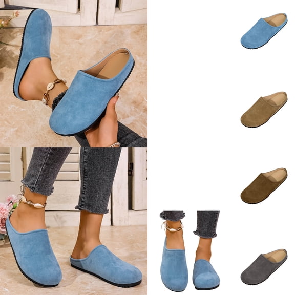 Xdegoge Mules for Women Slip On Flats Closed Round Toe Backless Loafers Suede Like Minimalist Classic Casual Dressy Office Comfort Summer Walking Shoes