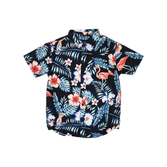 Tony Hawk Boys Black Tropical Flower Short Sleeve Button Front Shirt M 10-12