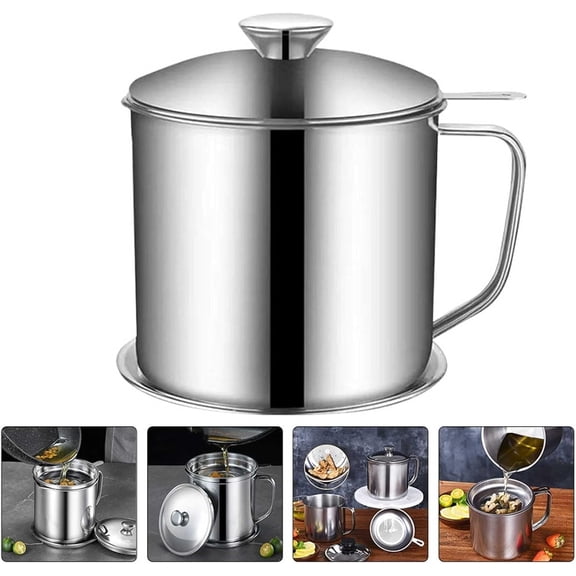 HonestMatter, bacon grease container, grease container for kitchen, stainless steel oil filter pot, multipurpose kitchen oil storage tank, 37 oz