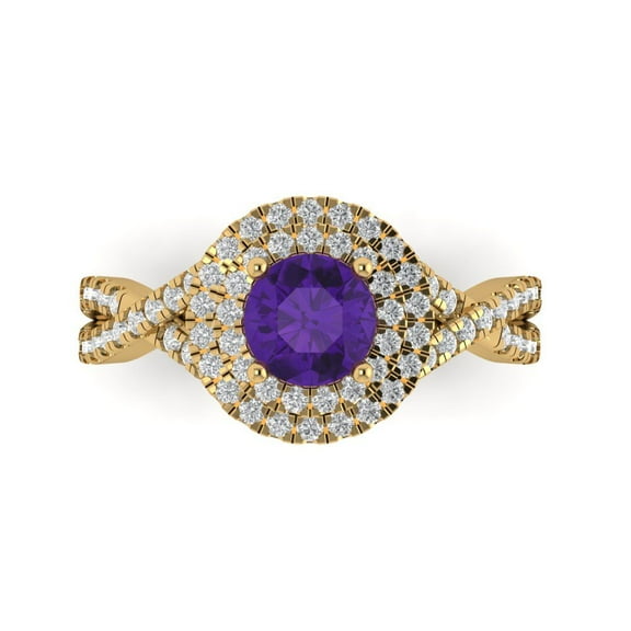 Halo Engagement Ring for Women - 1.3125ct Natural Amethyst in 14K Yellow Gold Promise Ring