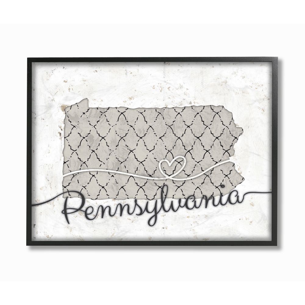 Stupell Industries Pennsylvania Patterned Grey US State Design Framed Wall Art by Ziwei Li
