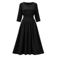 thumbnail image 4 of CHGBMOK Women's 3/4 Sleeve Dress Smocked Waist Flowy A Line Midi Dresses Casual Round Neck Dress, 4 of 6