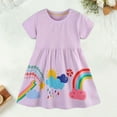thumbnail image 2 of Girls Dresses Toddler Baby Girls Summer Cotton Rainbow Print Dress Breathable Soft Short Sleeve Dresses Toddler Girl Dress Pink 5 Years-6 Years, 2 of 7