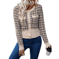 thumbnail image 2 of Womens - Blazer à Carreaux Habillé Décontracté Bouton devant Cardigan Col Rond Manches Longues Texture Tricot Vestes, 2 of 10
