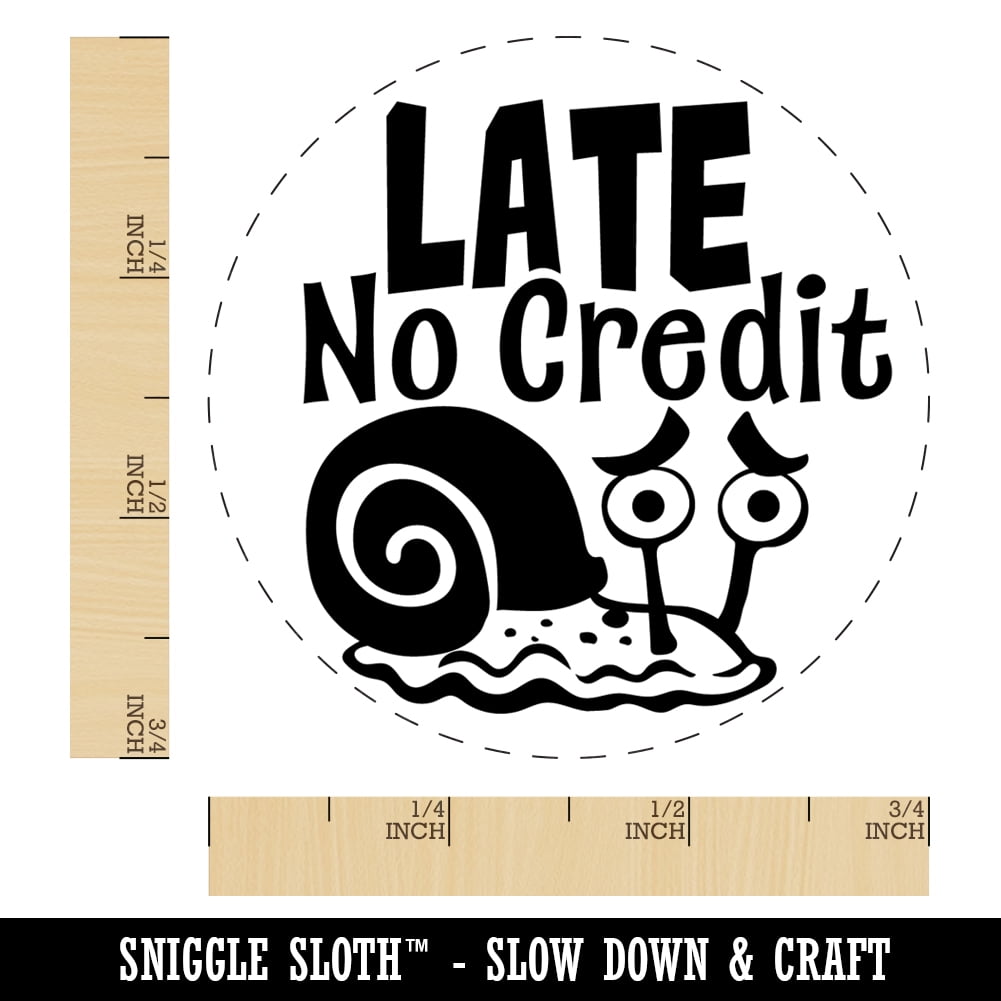 Late No Credit Sad Snail Teacher Student Self-Inking Rubber Stamp Ink Stamper - Fuchsia Ink - Small 3/4 Inch