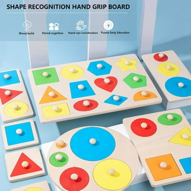 Wooden Preschool Colorful Shape Puzzle Intelligence Puzzle Wooden Pattern Blocks Geometric Shape Puzzle Set Classic Educational Toys Wooden Shape Puzzles for Toddlers Kids Boys Girls