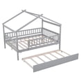 thumbnail image 5 of Harper & Bright Designs Full Size Wooden House Bed with Trundle, Wood Montessori Daybed Frame with Roof and Safety Guardrail, Gray, 5 of 11