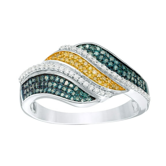 AFFY Blue, Yellow & White Natural Diamond Waves Ring in 10k White Gold
