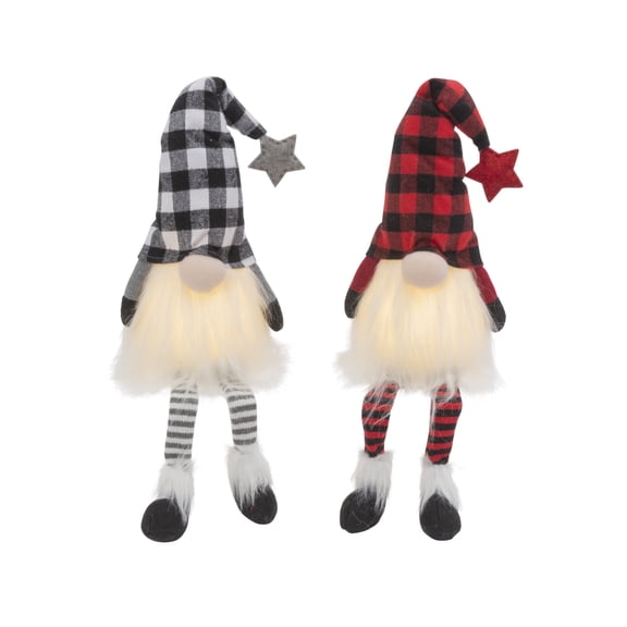 Gerson Set of 2, 26.78-in H Lighted Plush Plaid Holiday Gnome Shelf Sitter with Timer
