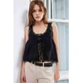 thumbnail image 3 of Women Summer Boho Tie Front Tops Lace Beach Button Down Tank Sleeveless Mesh Chiffon Crop Tops Y2k 2025 Black S Lace Vest, 3 of 5