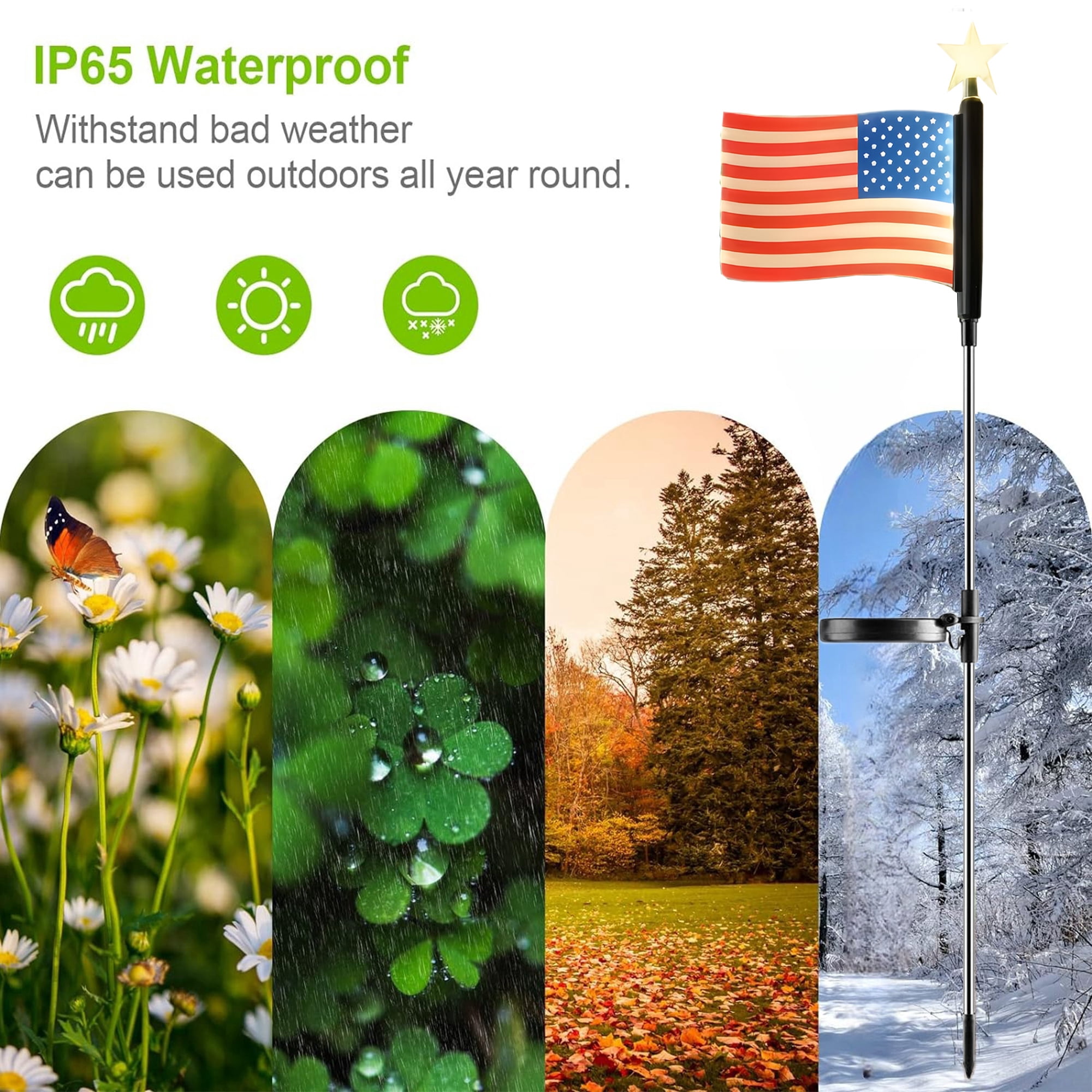 Solar Powered Flag Pole Light Waterproof IP65 Solar Lights Landscape Pathway Lights Outdoor Garden Led Light for Yard Landscape Path Lawn Patio Walkway （2 Packs）