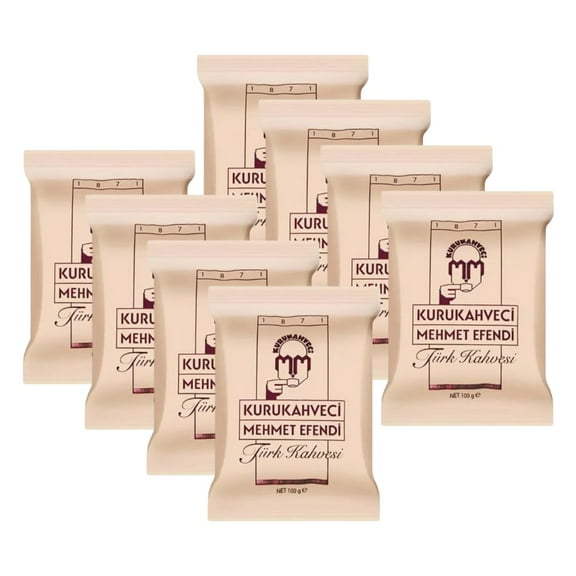 KURUKAHVECI MEHMET EFENDI Turkish Coffee, Arabica Beans, Roasted Ground,Rich Aroma, Fresh, Medium to Heavy-bodied, Original Taste Since 1871 (3.52 OZ / 100 Gr) Pack of 8