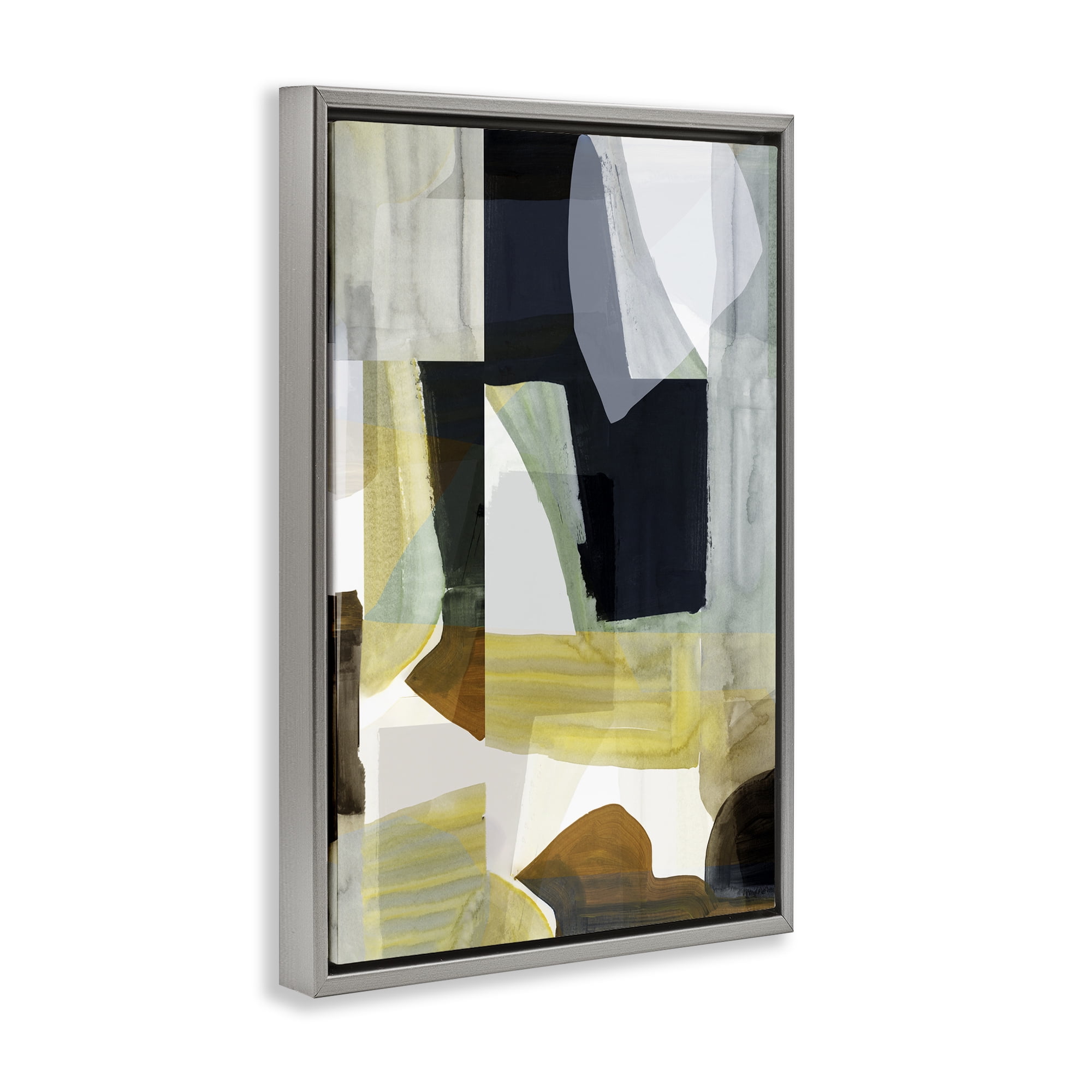 Stupell Industries Brushed Blocked Abstraction Abstract Painting Gray Floater Framed Canvas Art Print Wall Art, 17 x 25