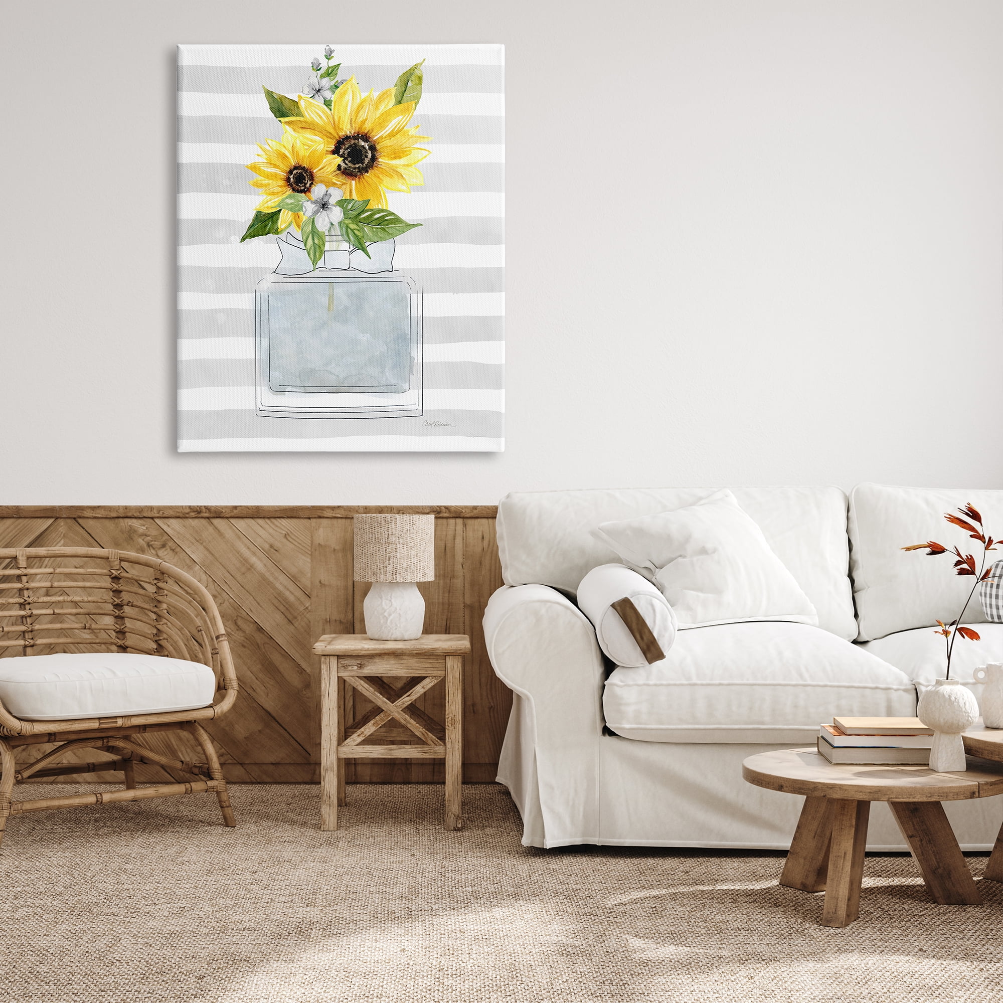 Stupell Industries Vivid Floral Arrangement Glam Perfume Bottle Stripes Graphic Art Gallery Wrapped Canvas Print Wall Art, Design by Carol Robinson