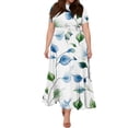 thumbnail image 7 of LWavelet Women's Plus Size Bohemian Patchwork Maxi Dress Short Sleeve Tie Waist Casual Ethnic Dress with Pockets Dark Blue XL, 7 of 7