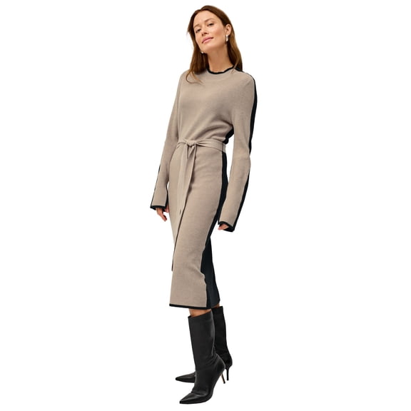 Ellos Plus Size Belted Color Block Midi Sweater Dress