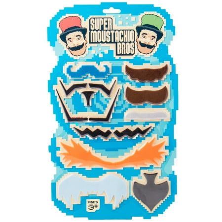 Super Moustachio Bros | Video Game Character Fake Mustaches | Includes 10 of the Most Famous Pieces of Facial Hair in Gaming History | Perfect for Nerds, Geeks, Gamers, and Cosplay Parties