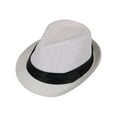 thumbnail image 1 of Women Men Summer Double Colors Straw Fedora Hat w/ Rasta Band, White, LXL, 1 of 1