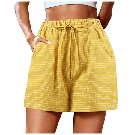 WNVMWI Womens Shorts Yoga Shorts for Women White Linen Shorts Women Fashion Printed Casual Pants Sweatpants Trousers Casual Shorts Hot Pants Workout Bottoms Jean Short Yellow Biker Shorts Women W L