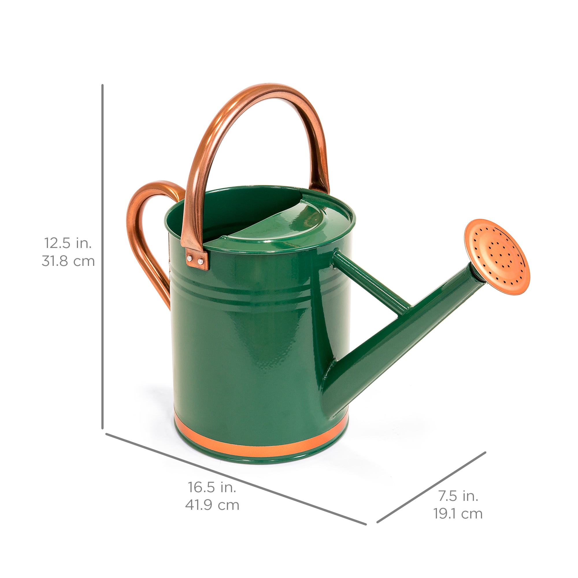 WEQUALITY Watering Can for Outdoor&Indoor，Metal Plant Watering Can with Copper Accents，1 Gallon Galvanized Steel Gardening Tool，White Color 
