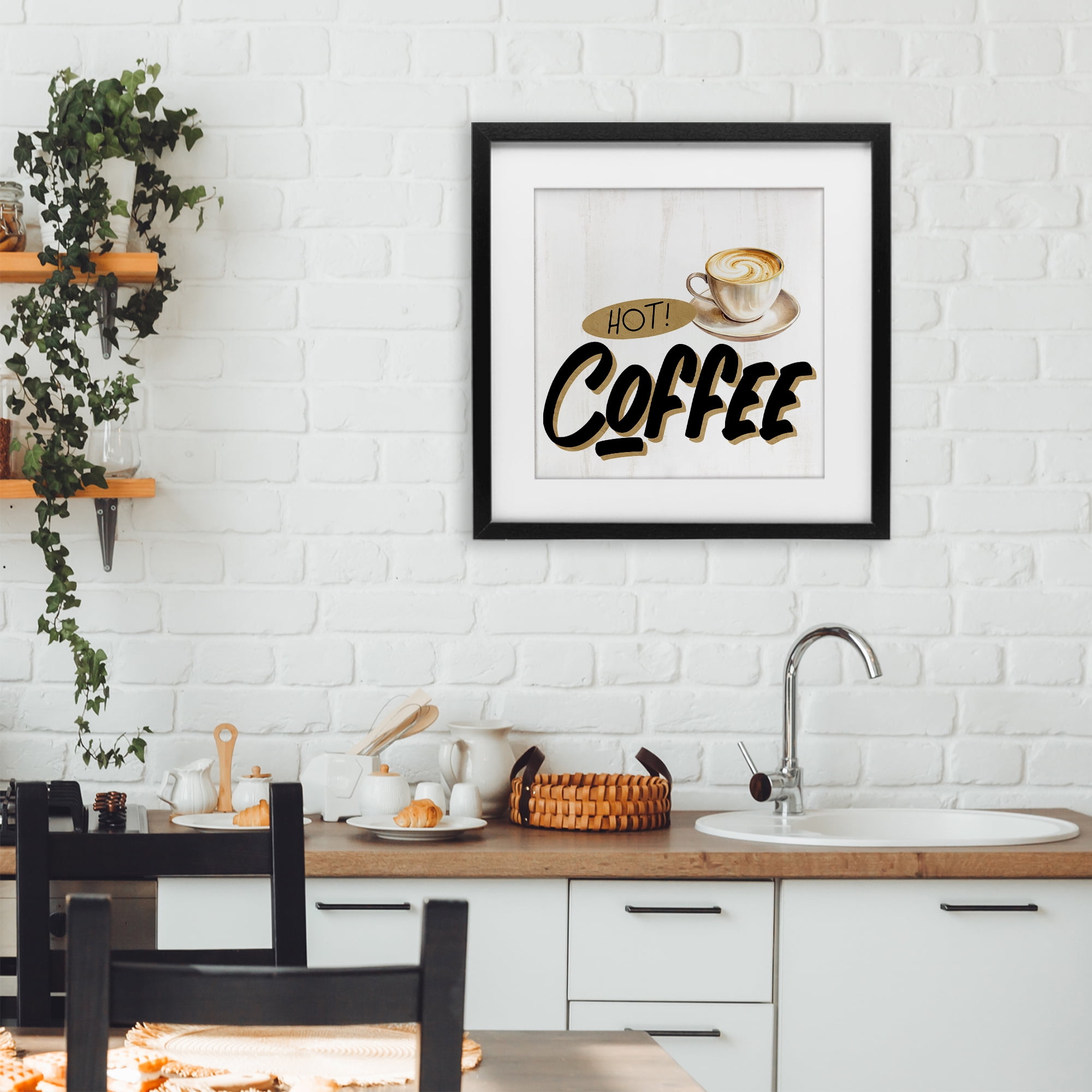 Stupell Industries Retro Fresh Hot Coffee Black Framed Print Under Glass, design by Kim Allen