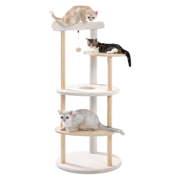 PAWZ Road 50" Cat Tree 5-Levels Cat Tower for Large Cat Modern Cat Furniture with Scratching Posts Beige