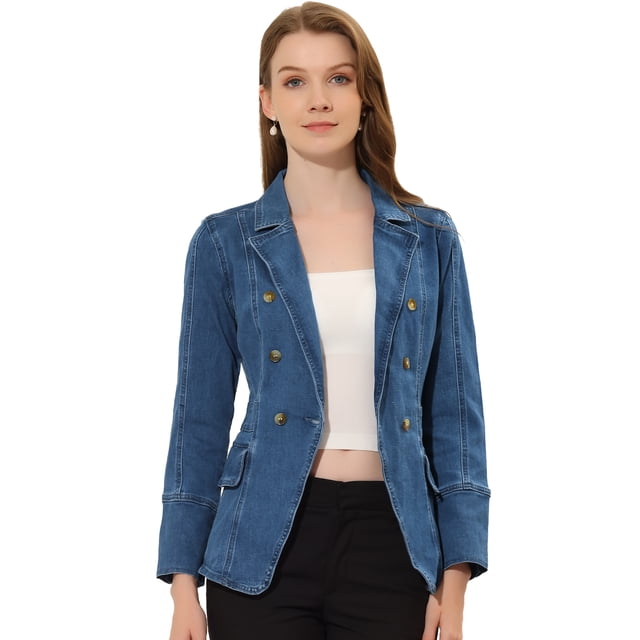 Chaqueta de mezclilla Allegra K Trabajo con Bolsillos Azul Vaquero M