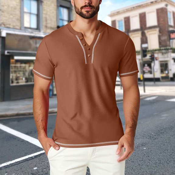 DayScoop Short Sleeve T-Shirts for Men Casual T Shirt Summer Fashion Solid Color V-neck Pocket Loose Tops Tees