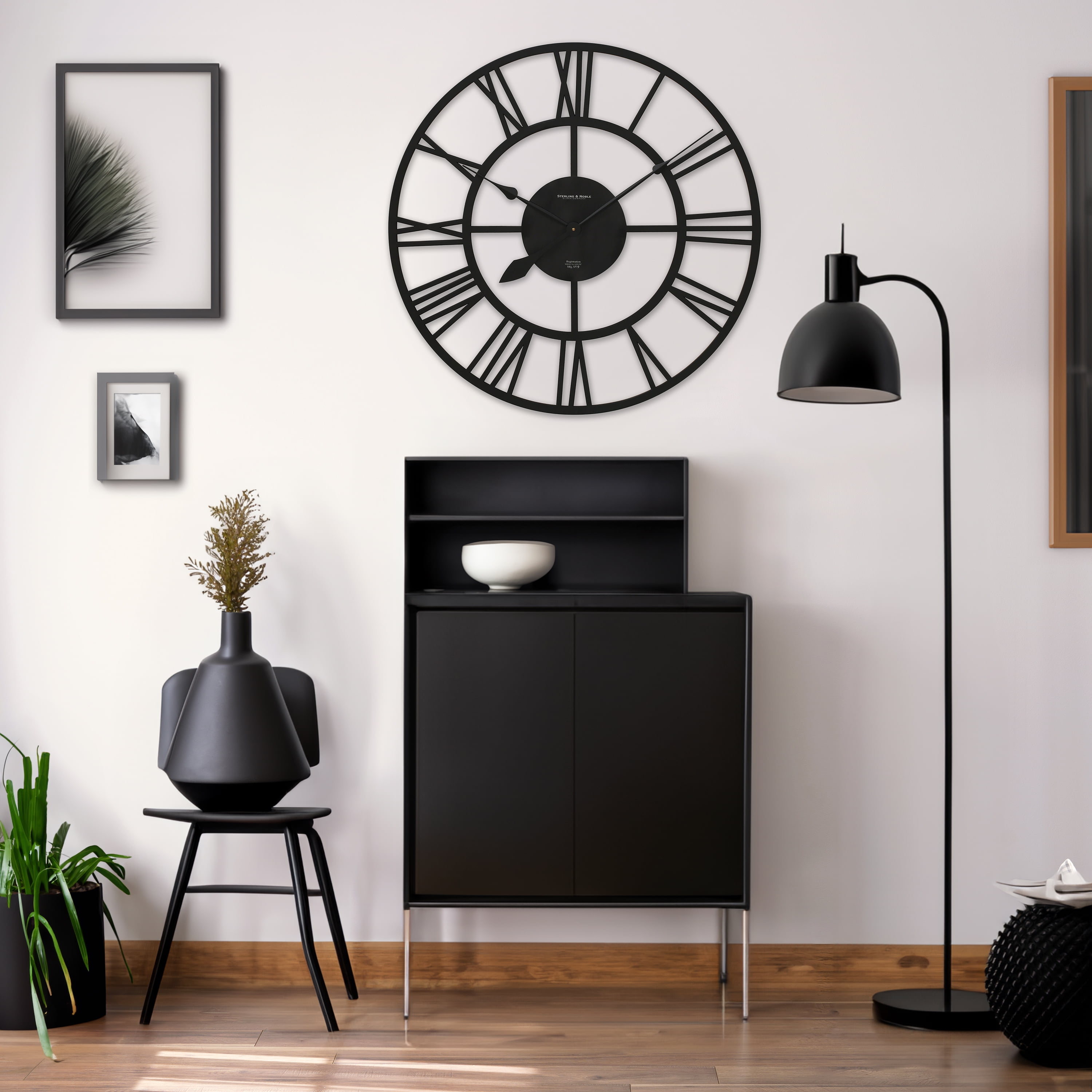 Mainstays 30 in Quartz Industrial Wrought iron look Oversized Wall Clocks