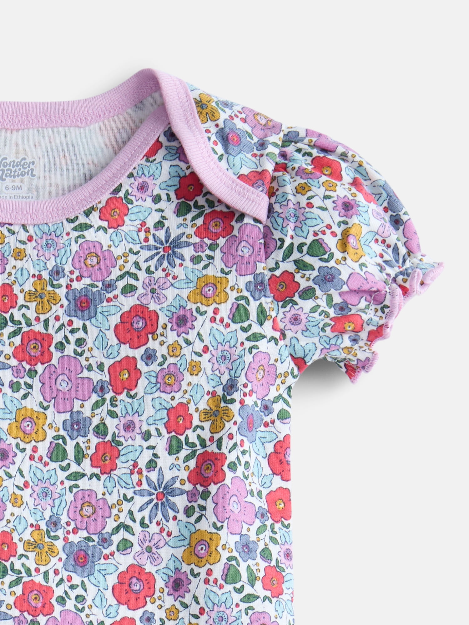 Wonder Nation Baby Girls' Graphic Cotton Bodysuit with Short Puff Sleeves, Sizes 0M-24M